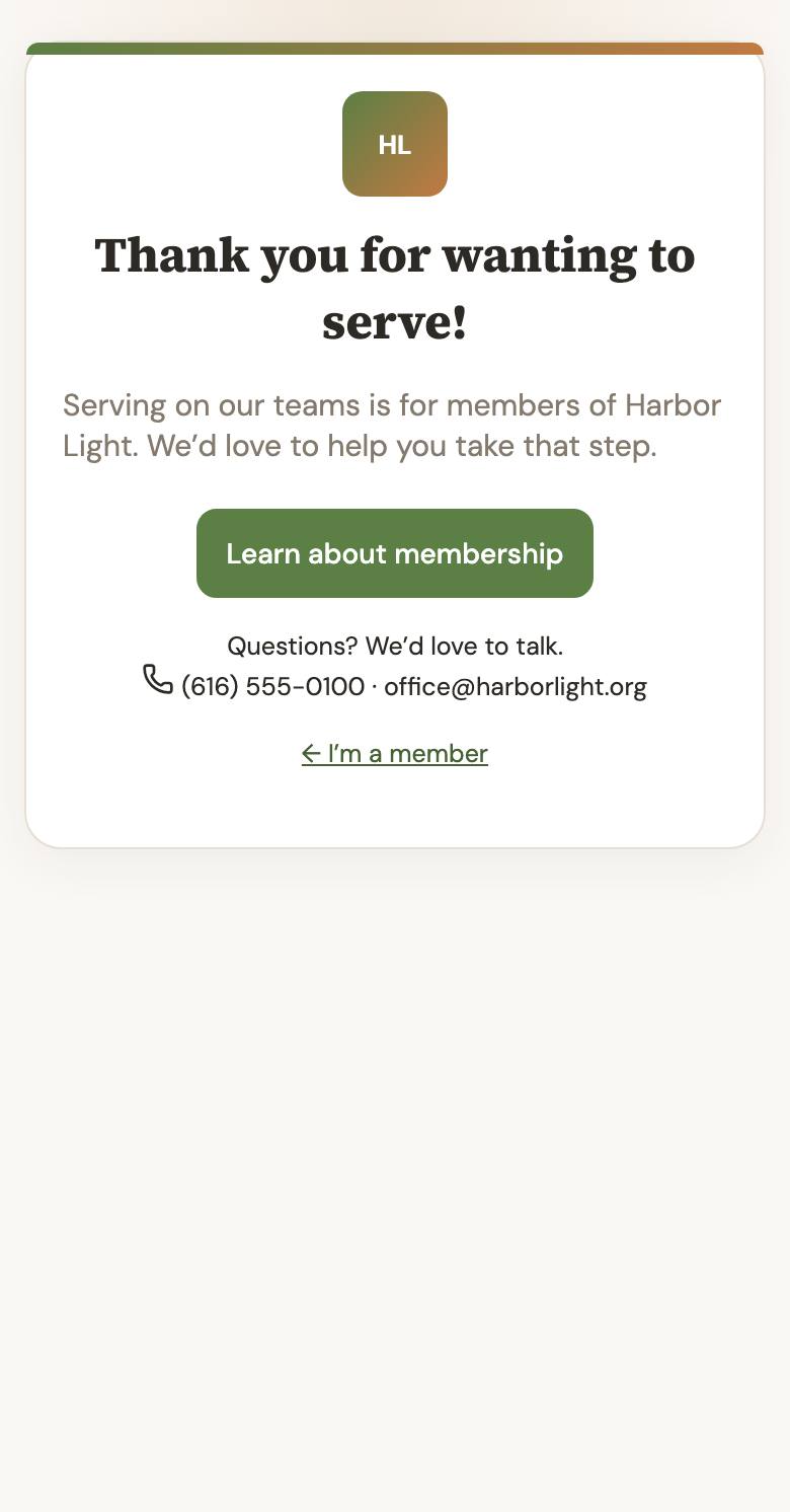 The warm “not yet” message for people who are not members yet.